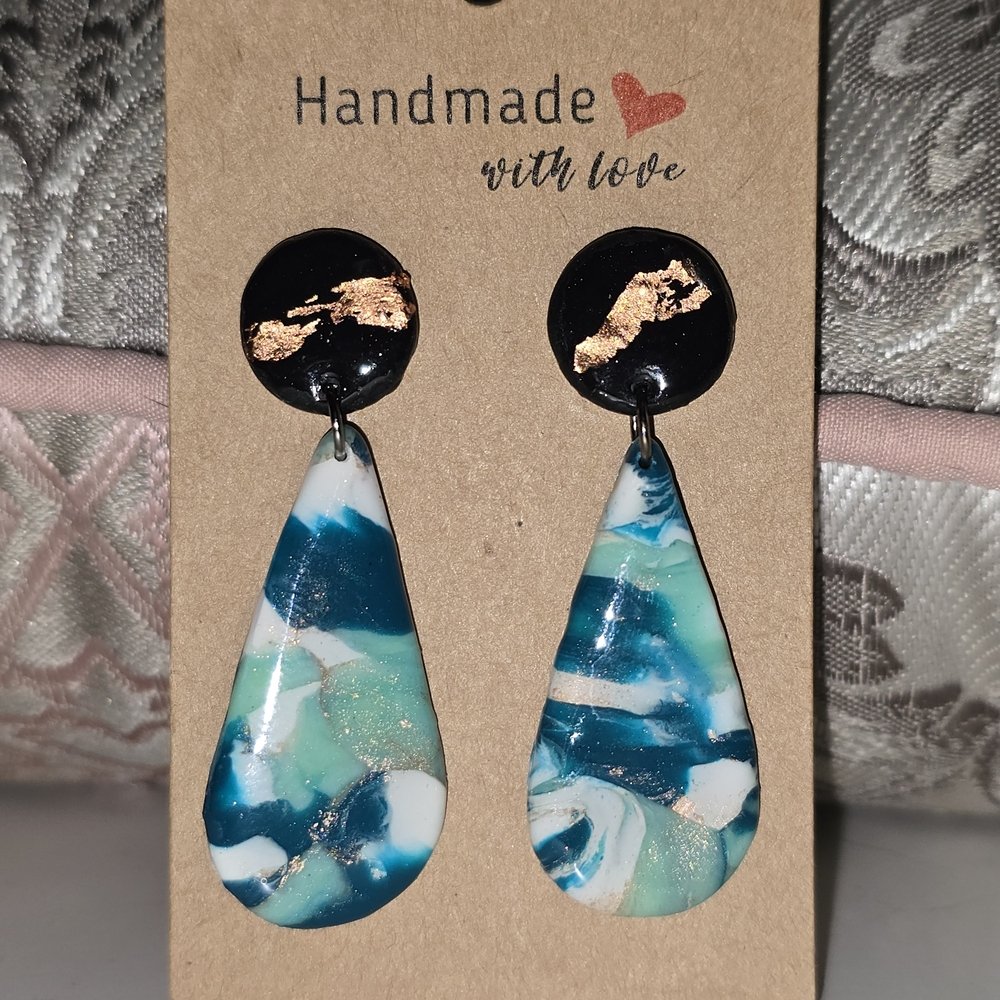 Handmade Blue and Green Teardrop Earrings